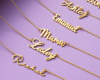 Gold Name Necklace, Personalized Silver Name Necklace, Nameplate Necklace, 14k Solid Gold Name Jewelry, Mama Necklace, AU20