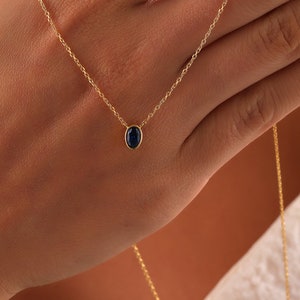Personalized Gold Birthstone Necklace, Oval Sapphire Pendant, Custom 12 Month Jewelry, Gold Filled Birthday Gift for Her