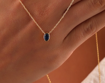 Personalized Gold Filled Birthstone Necklace, Oval Stone Pendant Necklace.