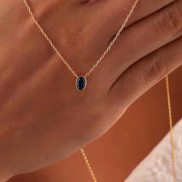 Personalized Gold Filled Birthstone Necklace, Oval Stone Pendant Necklace.