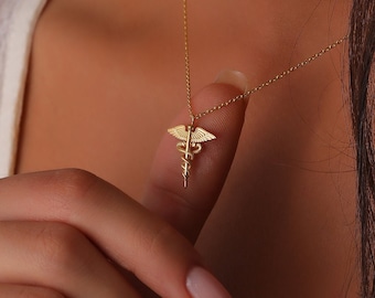 Medical Symbol necklace, Nurse gift, Gold caduceus Pendant, Doctor gift, Gift for medical student, Nurse necklace,  Paramedic gift,   AU23