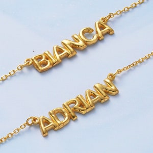 Bubble Name Necklace, Sterling Silver 3d Balloon Letters, Bubble Jewelry, Personalized Dainty Name Necklace Gold, 3d Balloon Jewelry,  AU37