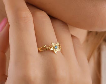 Dainty Birth Flower Ring, Personalized Birthstone Jewelry, Hypoallergenic Floral Ring, Everyday Gift.