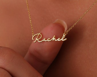 Collar de nombre de oro, collar de placa de identificación de oro macizo de 14 k, joyería de nombre personalizado, nombre lleno de oro, collar de mamá, joyería de nombre personalizado, AU20