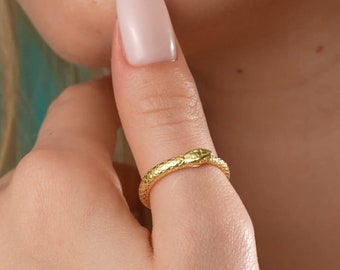 Thumb Ring, Gold Filled Ouroboros Snake Ring, Vintage Death and Rebirth Symbol Ring, Gothic Jewelry, Sterling Silver Rings, AU106