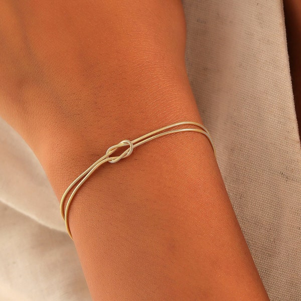 14k Gold filled  Knot Bracelet with Snake Chain, Friendship Bracelet, Couples Bracelet, Mother Daughter Gift, Dainty Gold Bracelet, AU87