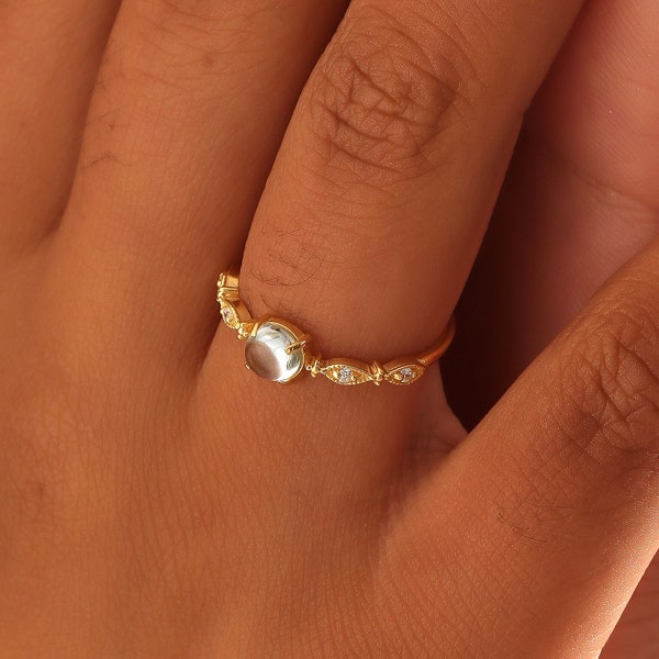 Aquamarine ring gold, Gemstone engagement ring, Dainty ring, Silver aquamarine jewelry, unique solitaire ring, Minimalist jewelry, AU69