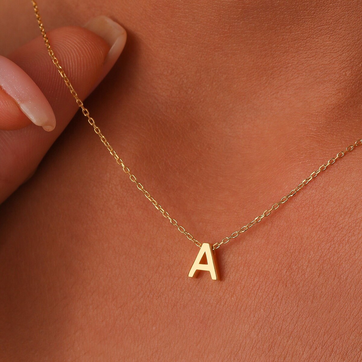 14k Gold Initial Necklace, Letter Necklace, Minimalist Initial Necklace, Solid Gold Delicate Necklace, Wife Gifts, Mom Gifts, AU-01 - Etsy
