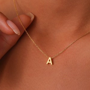 14k Gold Initial Necklace, Letter Necklace, Minimalist Initial Necklace, Solid Gold Delicate necklace, Wife Gifts, Mom Gifts, AU-01