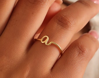 Initial Ring, Tiny letter gold ring, Wire ring, Letter ring, Personalized stacking ring, Gold filled ring, Anniversary gift, Cute ring, AU27