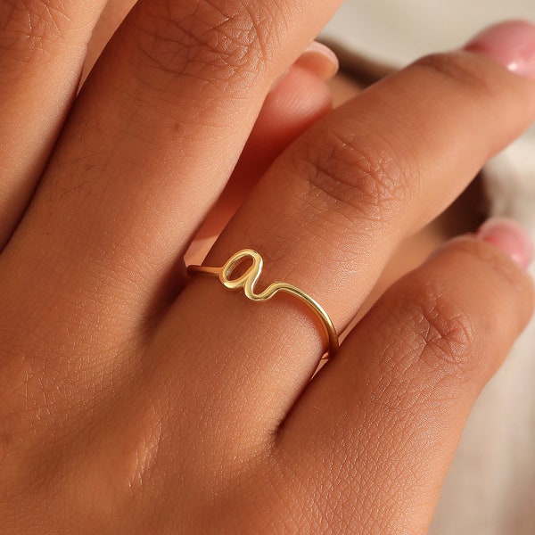 Initial Ring, Tiny letter gold ring, Wire ring, Letter ring, Personalized stacking ring, Gold filled ring, Anniversary gift, Cute ring, AU27