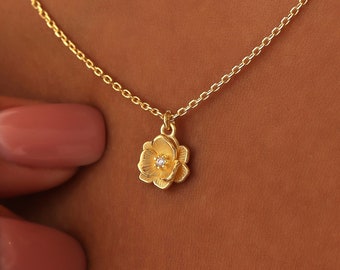 Dainty Birth flower gold necklace, Birthday, Anniversary, Bridesmaid gift.