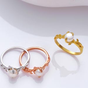 gold, rose gold, sterling silver brunch ring with pearl
