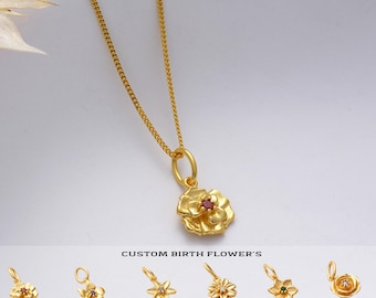 Gold Filled Birthflower Necklace, Dainty Floral Pendant, Personalized Mom Gift, Waterproof Jewelry