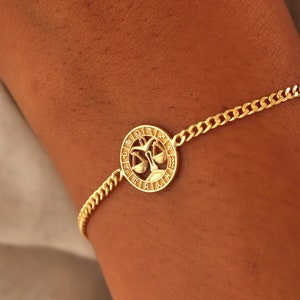 Zodiac Bracelet with Curb Chain, Personalized Astrology Jewelry Gift, All Zodiac Signs