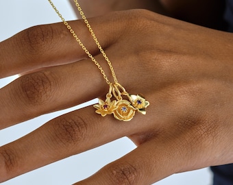 Custom Birth Flower Necklace, Family Birthstone Bouquet Jewelry