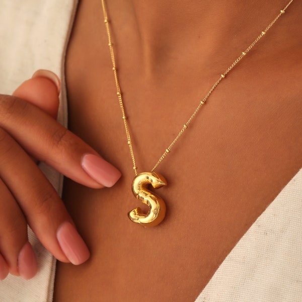 Bubble Letter Necklace, Bubble Jewelry, Initial Necklace, Personalized Necklace Gold, 3d Balloon Letter, Gift For Women, AU37
