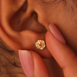 Birth flower earrings, Flower earring, Birthstone earrings, Hypoallergenic Stud earrings for women sterling silver, Bridesmaid Gifts, AU78 afbeelding 8