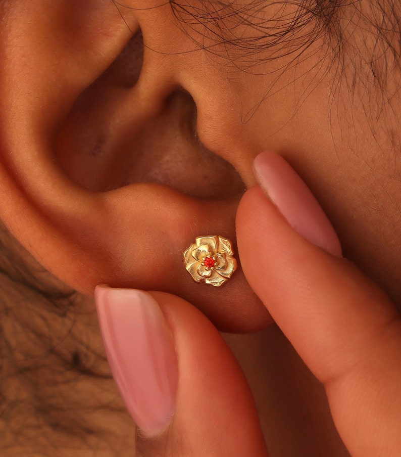 Birth flower earrings, Flower earring, Birthstone earrings, Hypoallergenic Stud earrings for women sterling silver, Bridesmaid Gifts, AU78 image 8