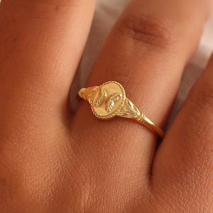 Anillo de sello de mariposa, Anillo meñique, Anillo lleno de oro unisex, Anillos para mujer, Anillos vintage de declaración, Anillo delicado, Joyería de mariposa, AU67 imagen 6