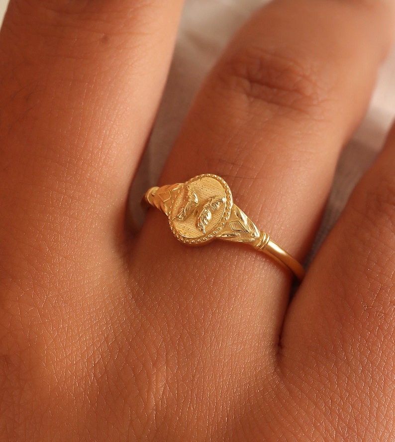 Anillo de sello de mariposa, Anillo meñique, Anillo lleno de oro unisex, Anillos para mujer, Anillos vintage de declaración, Anillo delicado, Joyería de mariposa, AU67 imagen 6