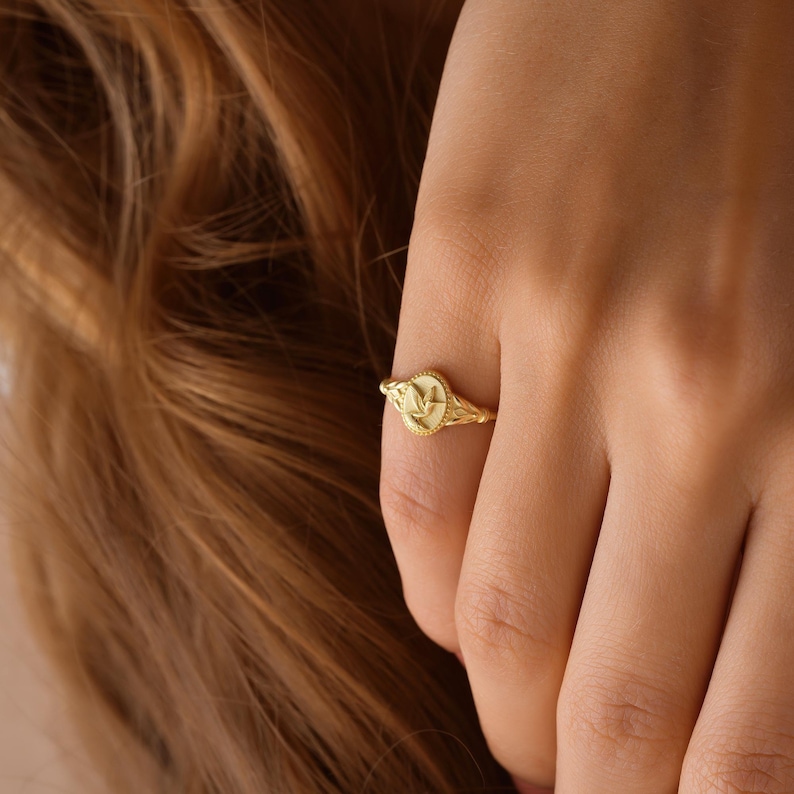 pinky signet ring with Hummingbird