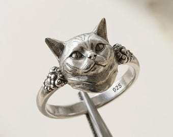 Custom 3D Pet Portrait Ring, Dog and Cat Memorial Jewelry, Personalized Silver Gift