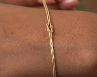 14k Gold Filled Knot Bracelet, Dainty Snake Chain for Mothers Day Gifts