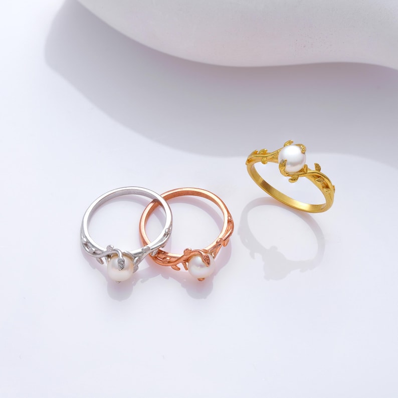 gold, rose gold, sterling silver brunch ring with pearl