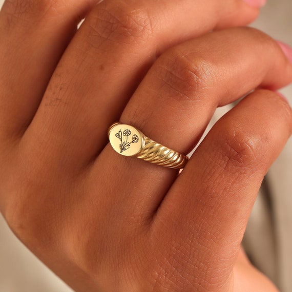 Birth Flower Ring Signet Ring Birth Month Flower Birth Flower