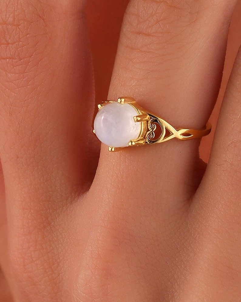 Moonstone ring, Rainbow moonstone ring, Sterling Silver Gem stone Ring, June Birthstone, Gold Filled Engagement Ring, Promise Ring, AU 11 image 5