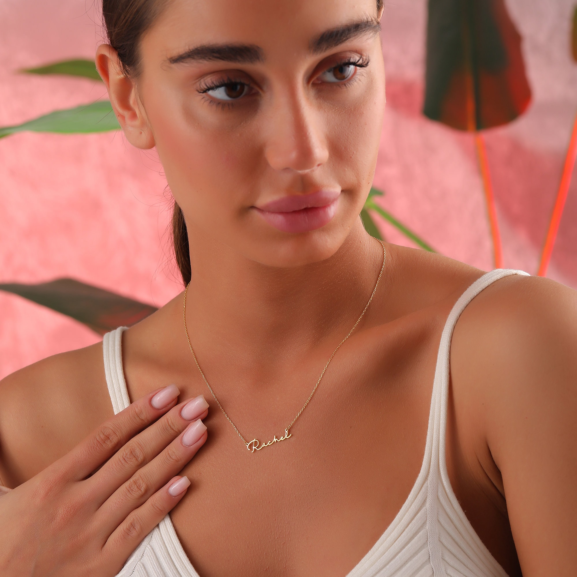 Namenskette Gold, Namensschild Halskette 14k Massivgold, Personalisierter Namensschmuck, Gold filled Name, Mama Halskette, Personalisierter Namensschmuck, AU20