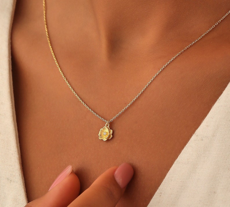birth flower necklace gold