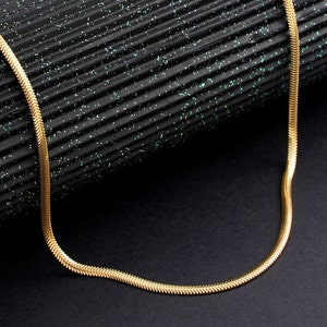 Gold filled herringbone snake chain necklace, Oval thick silver necklace, Waterproof chain necklaces for men and women, Jewelry gift , AU105 image 4