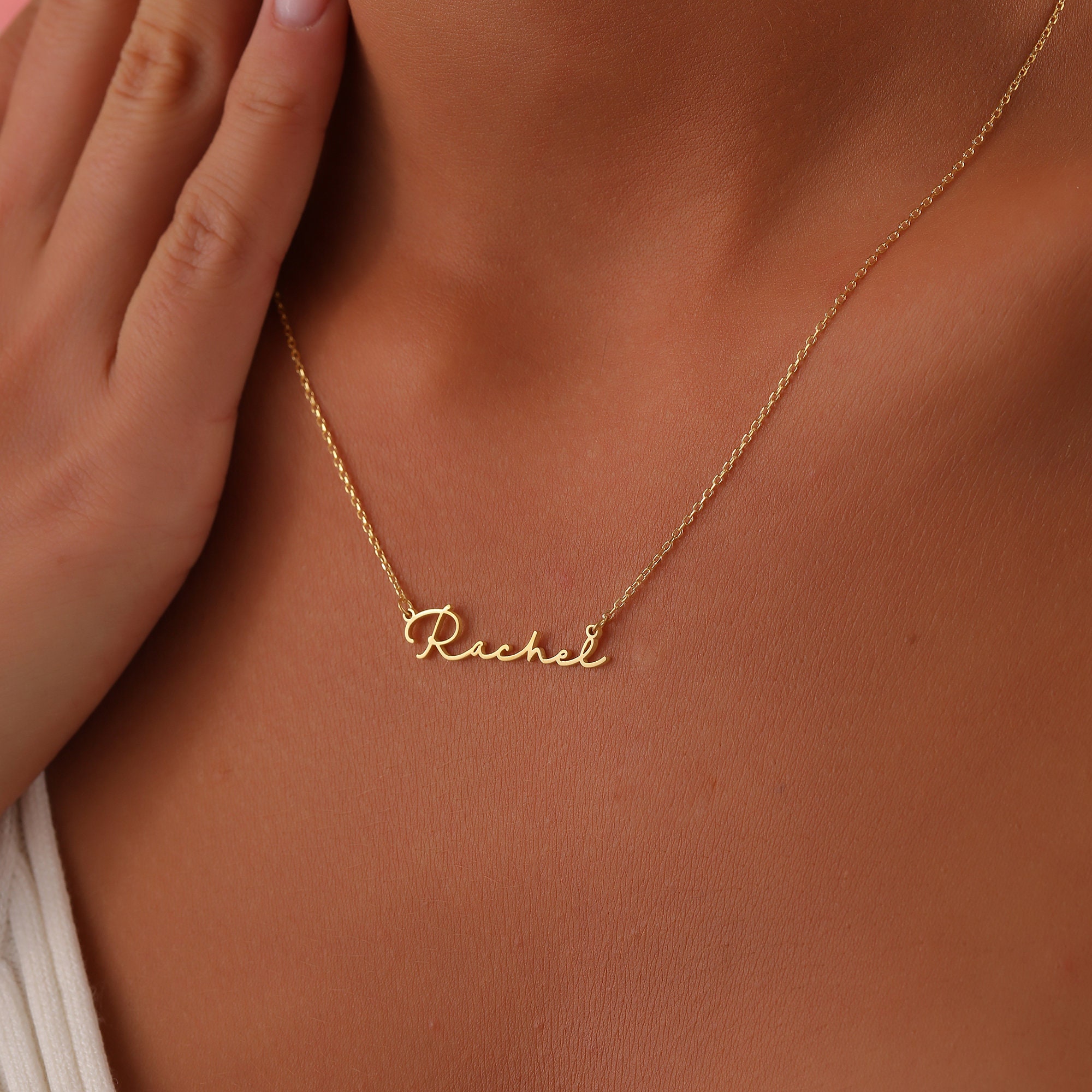 Namenskette Gold, Namensschild Halskette 14k Massivgold, Personalisierter Namensschmuck, Gold filled Name, Mama Halskette, Personalisierter Namensschmuck, AU20