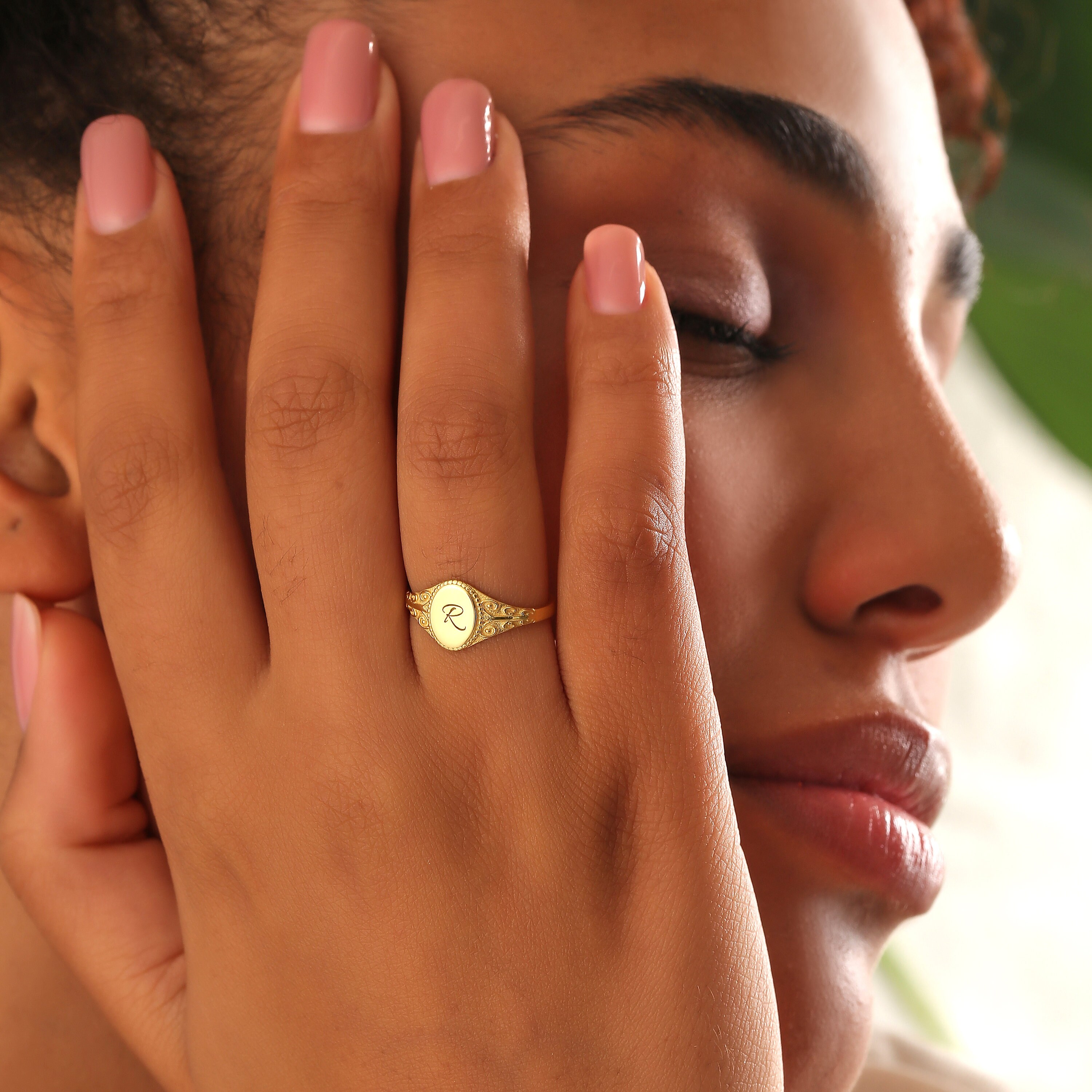 Initial Signet Ring, Letter Ring Gold, Personalized Ring for