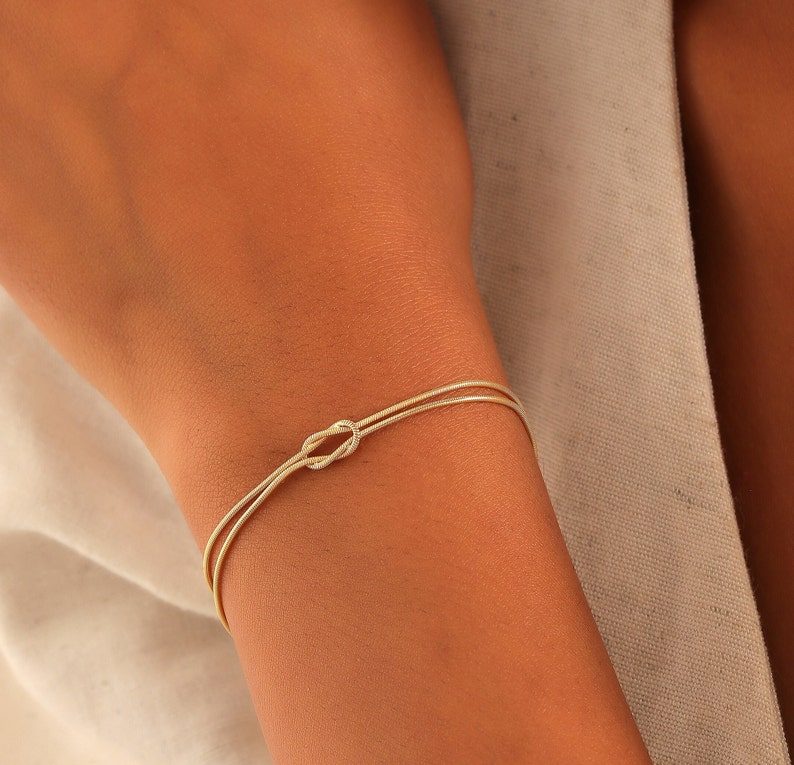 14k Gold filled Knot Bracelet with Snake Chain, Friendship Bracelet, Couples Bracelet, Mother Daughter Gift, Dainty Gold Bracelet, AU87 image 6