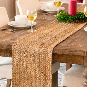 Hand Braided Jute Table Runner, Modern Table Runner Handcrafted Textured, Wedding Table Runner Bridal Shower Decorations Neutral Home Decor