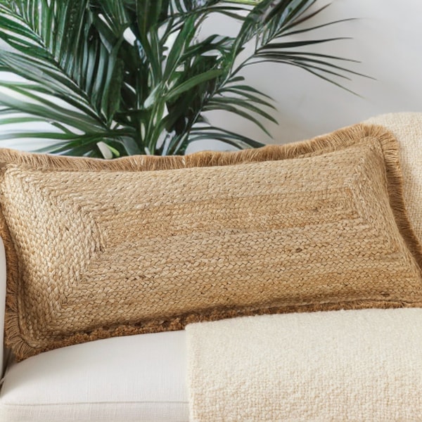 Handmade Braided Natural Jute Cushion Cover, bedding Cushion Cover, Home Décor Pillow Cover, Raffia Jute Braided lumbar Pillow cover