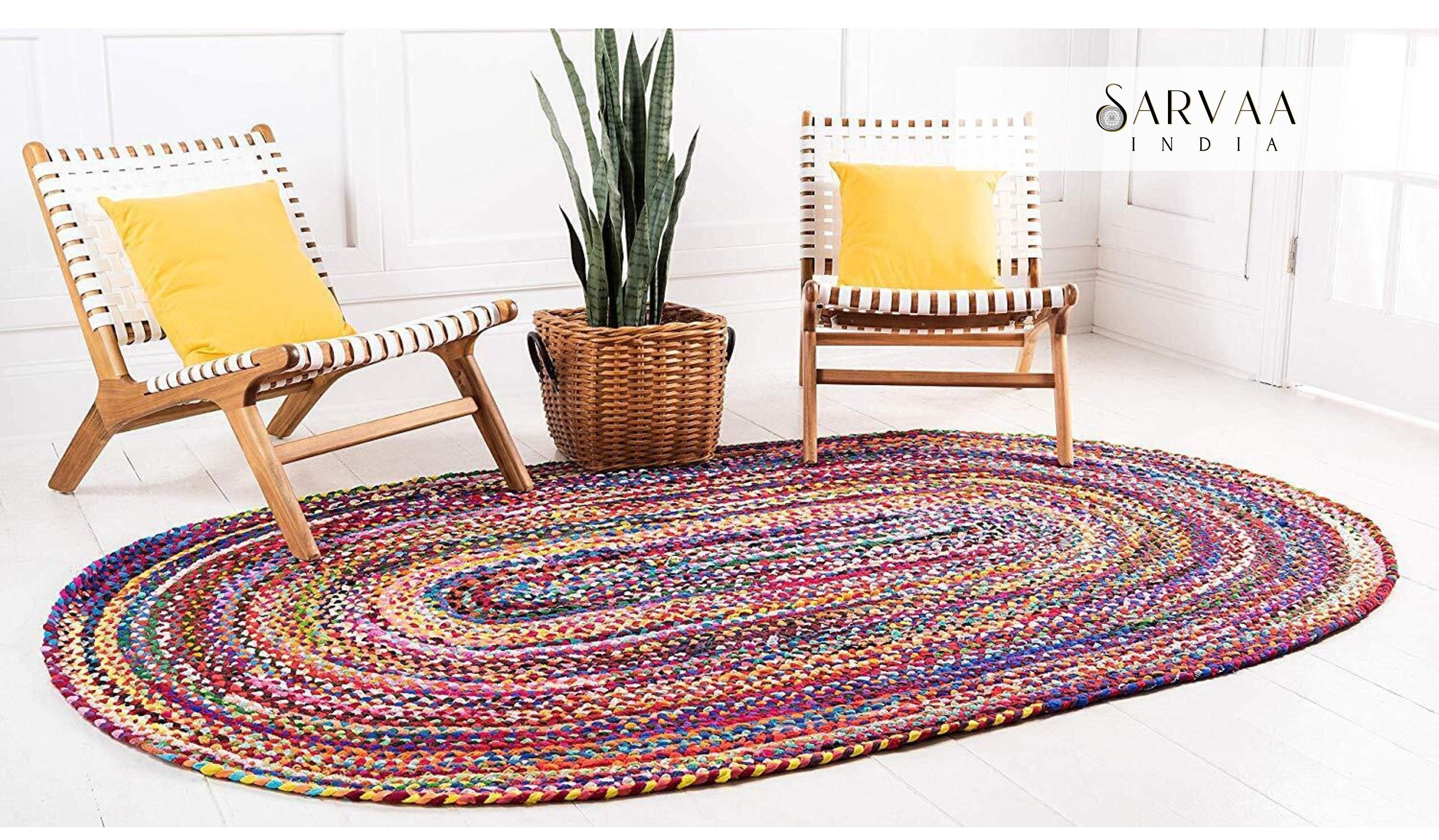 Oval Coloured Braided Reversible Rag Rug for Bedroom Living/dining Room