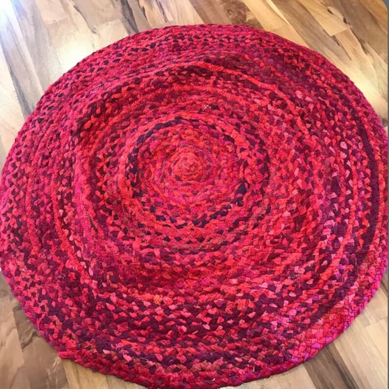 Solid Colour Cotton Braided Round Rug, Outdoor Indoor Cotton Round Rugs