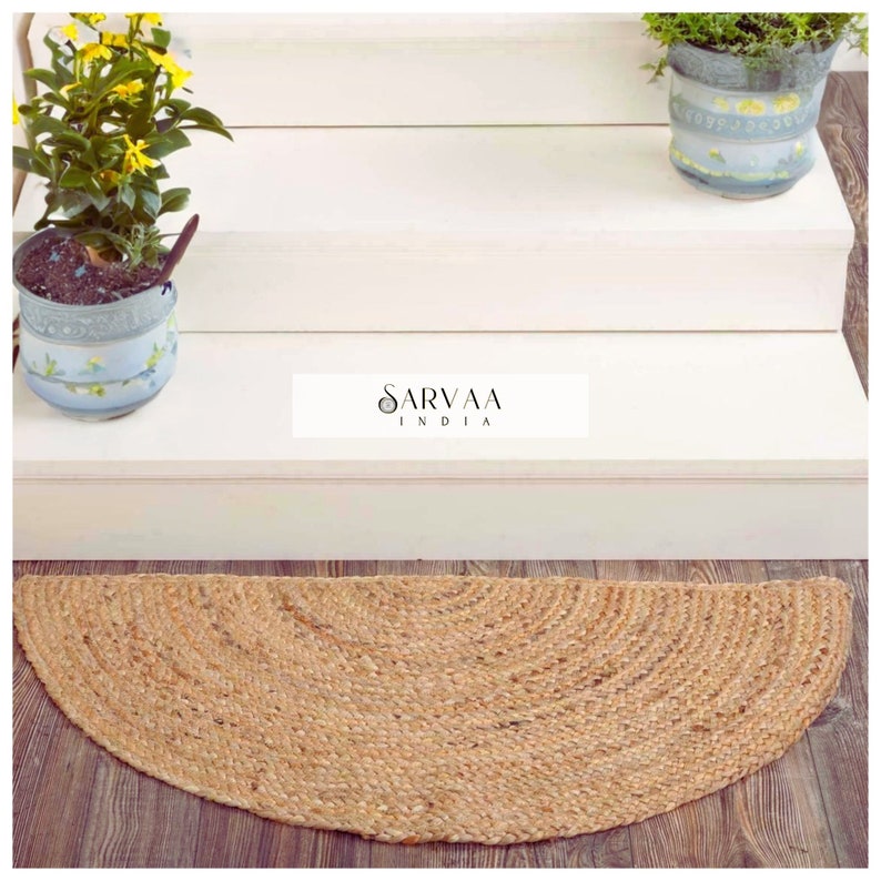 Natural Jute Rug Handmade Jute Doormat Half Circle Half Moon Doormat
