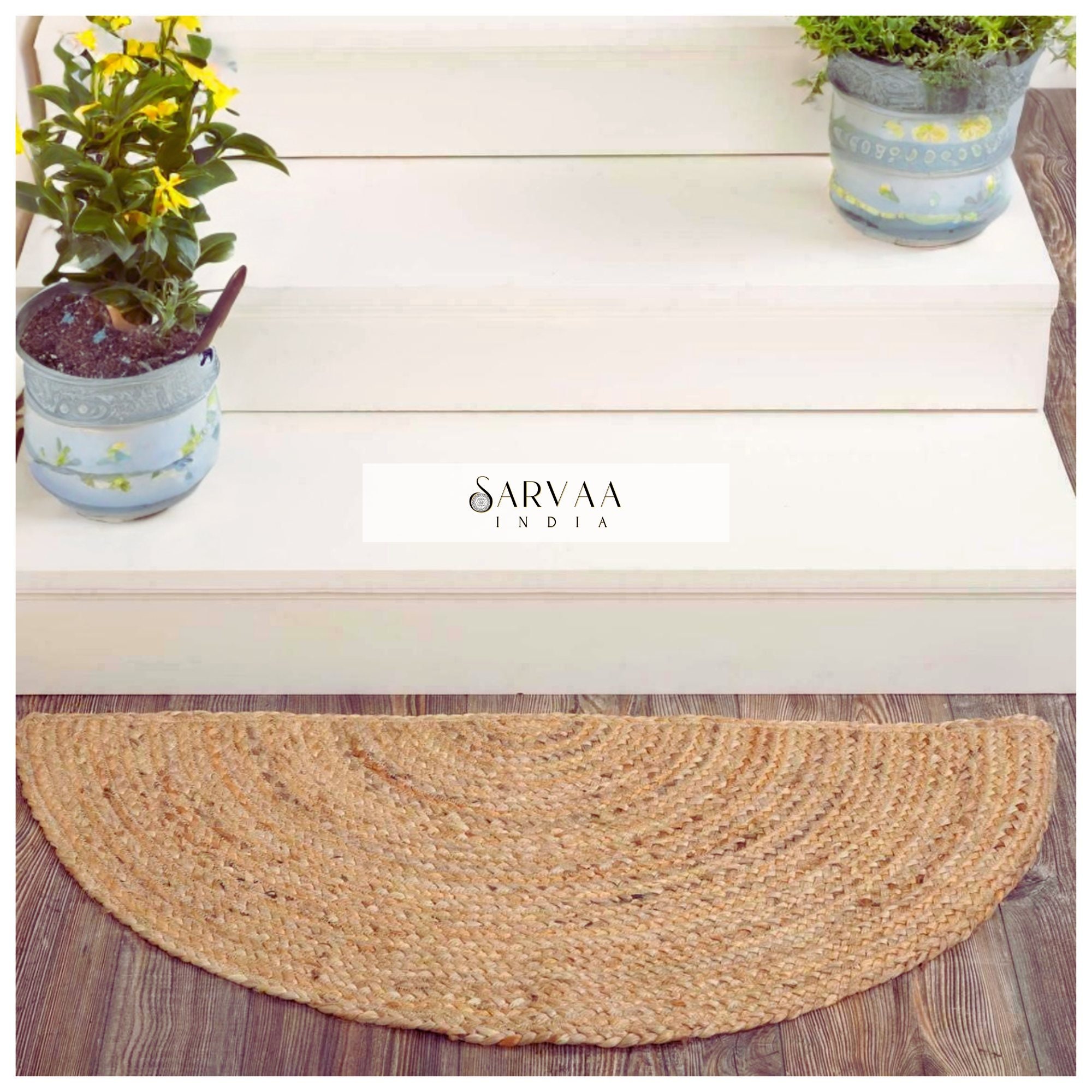 Natural Jute Rug Handmade Jute Doormat Half Circle Half Moon Doormat