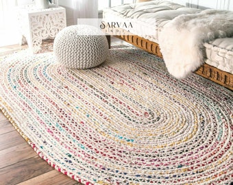 Custom Size Oval/ Round/ Square/Rectangular Rag Rug, Hand Braided Bohemian Colorful Cotton Rag Area Rug, Multicolor colorful Home Decor Rug,