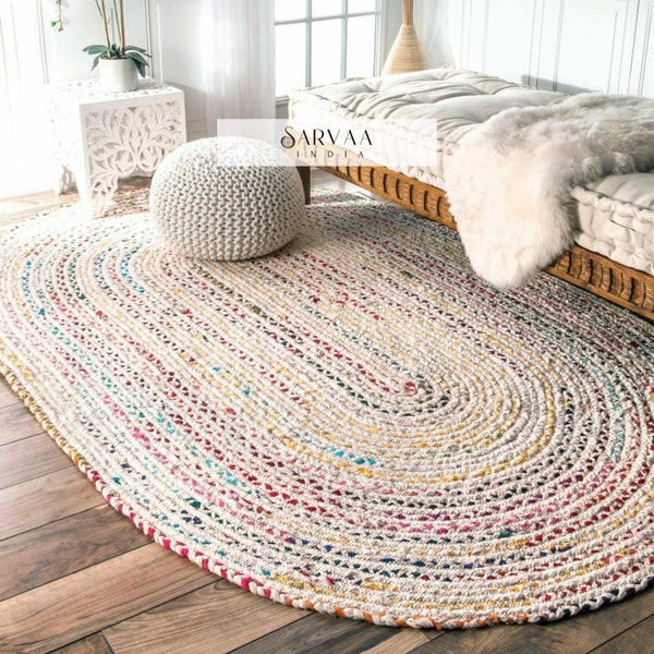 Custom Size Oval/ Round/ Square/Rectangular Rag Rug, Hand Braided Bohemian Colorful Cotton Rag Area Rug, Multicolor colorful Home Decor Rug,