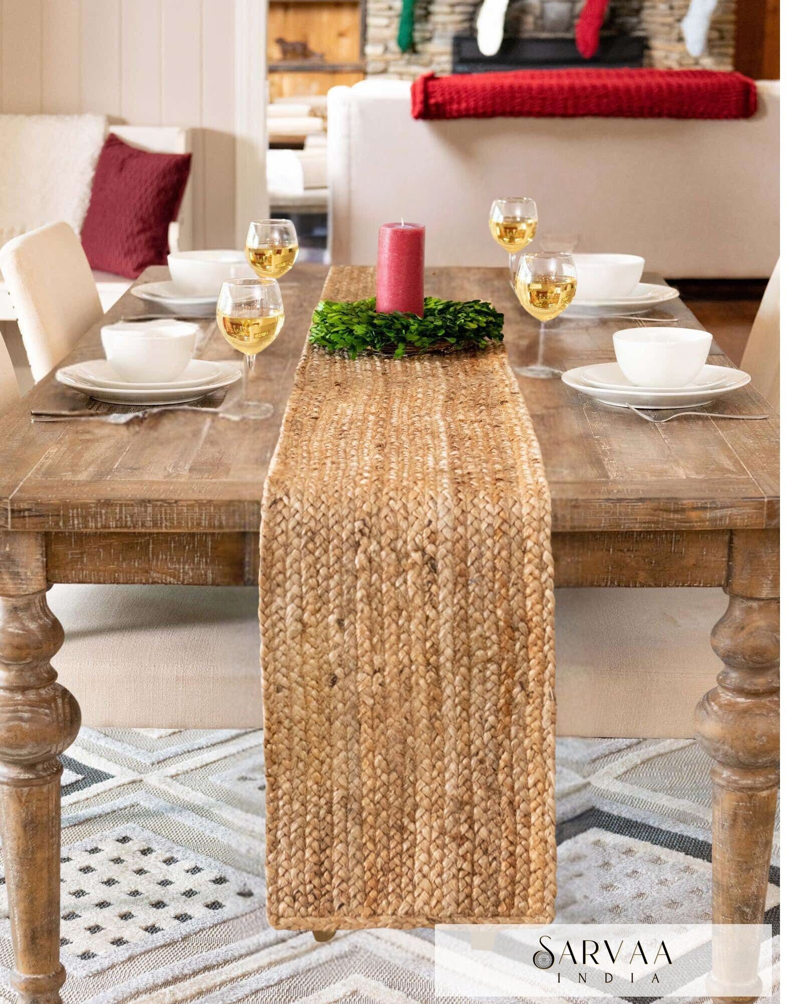 Hand Braided Jute Table Runner, Modern Table Runner Handcrafted