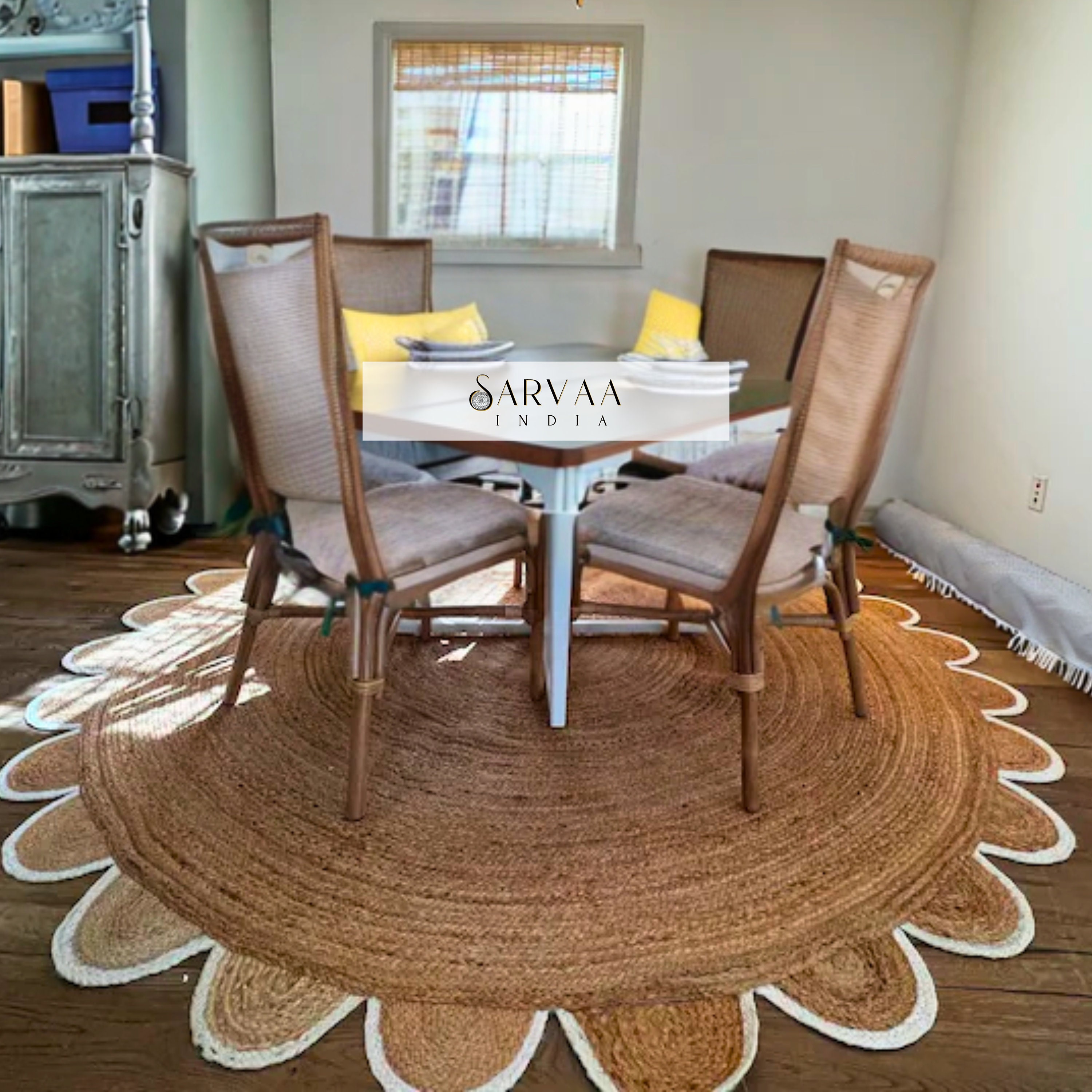 Indian Handmade Natural Scalloped Round Jute Rug Bedside Round Rug ...