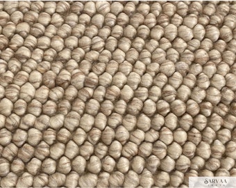 bruin beige - Natuurlijk wollen grof kiezelkleed, Op maat gemaakt wollen tapijt voor binnen, Handgeweven tapijt Chunky, Effen effen luskleed, Runner Rug, Rechthoekig tapijt