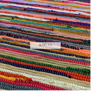 Multicolour Colourful Cotton Rag rug, Large Area Rug Home Decor Boho Indian Carpet, Living Room Chindi Rug, Thick knots-high durability