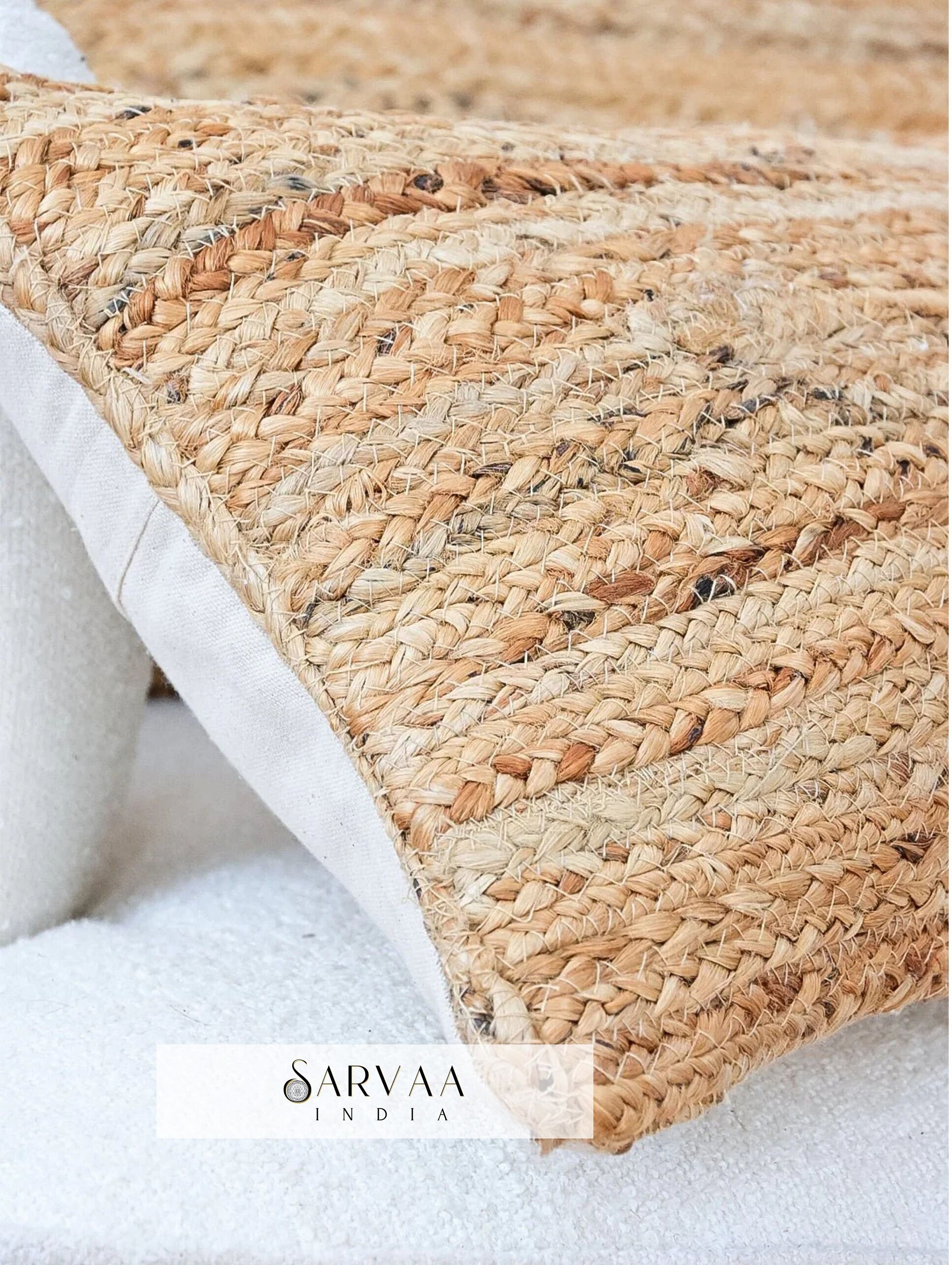 Seagrass and Raffia Jute Braided Pillow Cover, Handmade Braided Natural